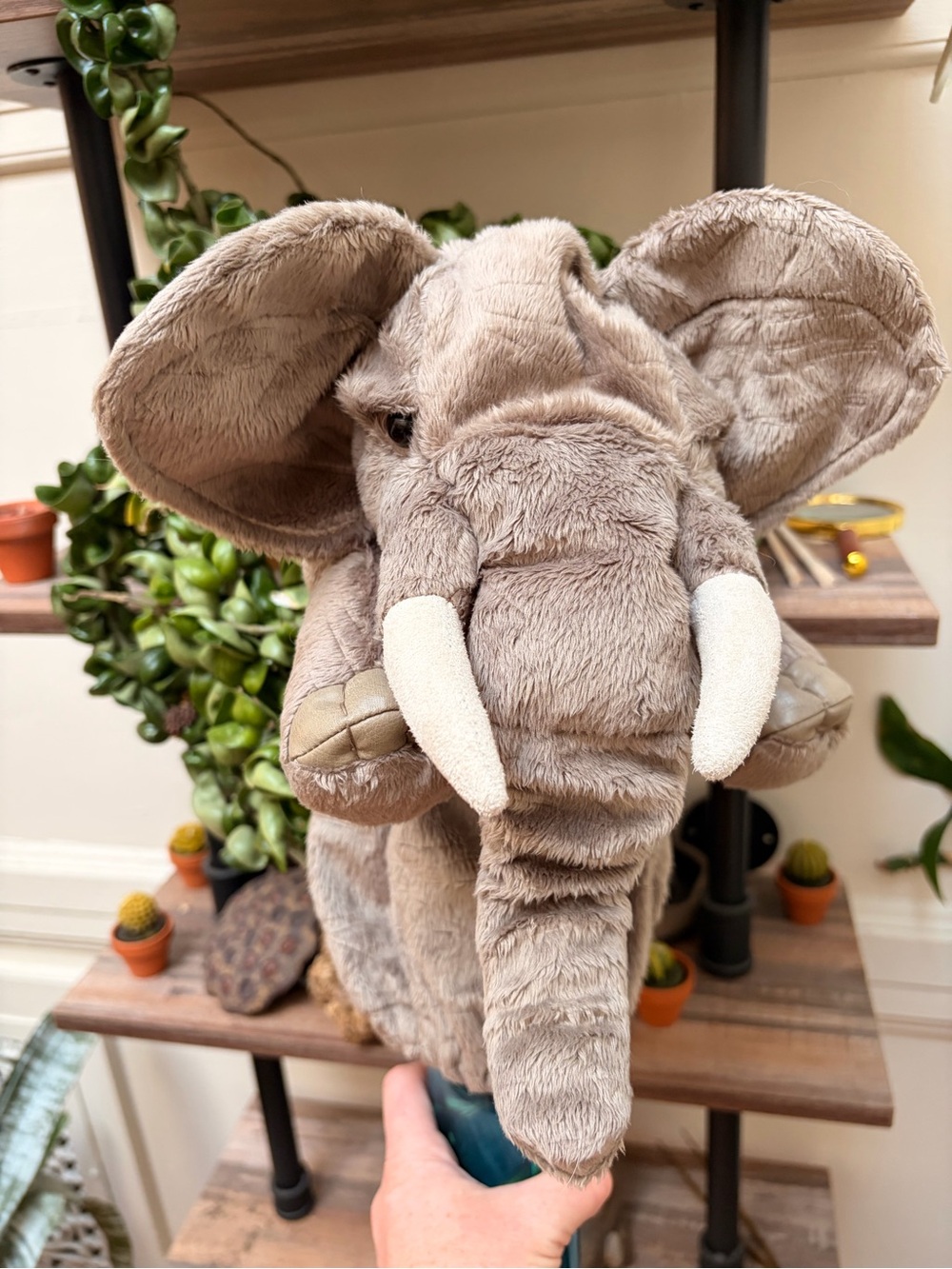 Folkmanis Plush Elephant Puppet Plush Toy - Soft Taupe